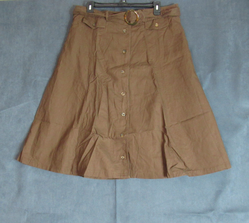 Coldwater Creek Skirt Women PL Brown A Line Button Up Country Cottagecore Belted
